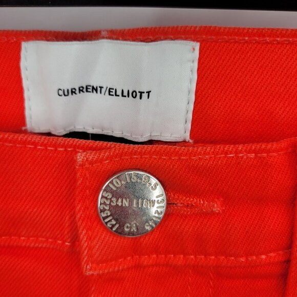 Current/Elliott Kick Flare-Leg Crop Jeans Mid-Rise Raw Hem Fiery Red 27 Womens - Picture 4 of 16